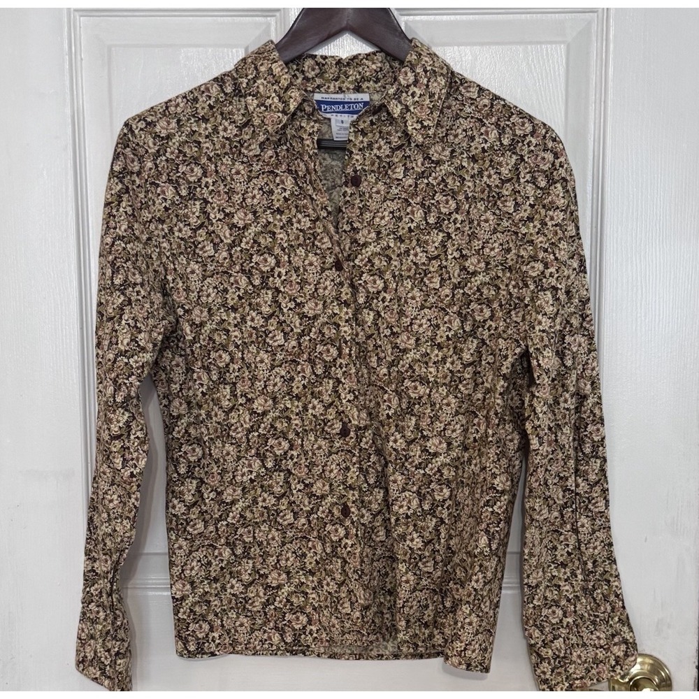 Pendleton Button Up Shirt Womens Petite 8 Vintage Floral‎ Print Long Sleeve